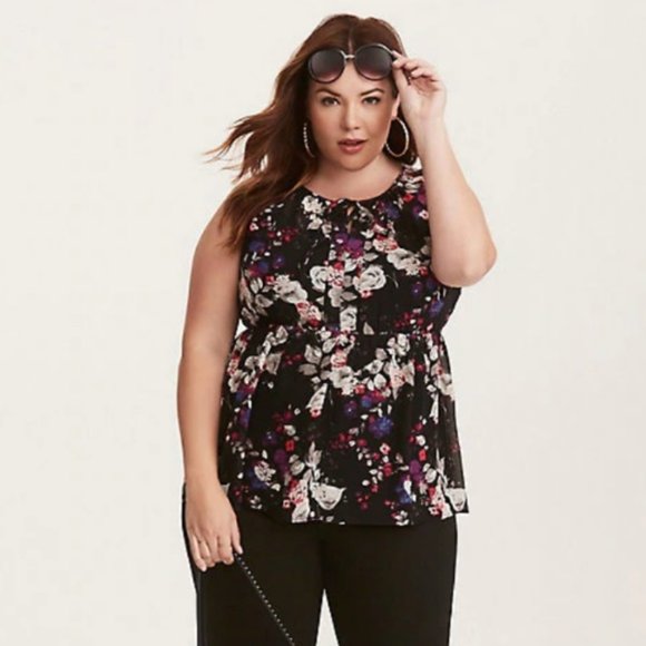 torrid Tops - Torrid Floral Print Chiffon Tie Front Tank Top